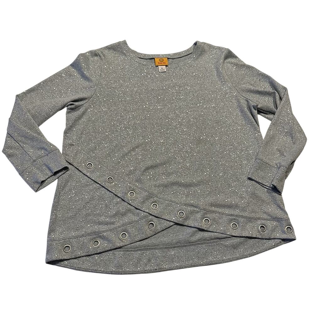 Ruby Rd Blouse Women's XL Layered Textured Rhinestone Gray Tunic Top Shirt